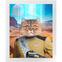 Load image into Gallery viewer, LIEUTENANT WOOF - BEAMING DOWN - Star Trek Inspired Custom Pet Portrait Framed Satin Paper Print