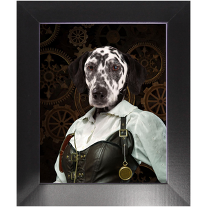 The Timekeeper - Steampunk, Victorian Era Inspired Custom Pet Portrait Framed Satin Paper Print