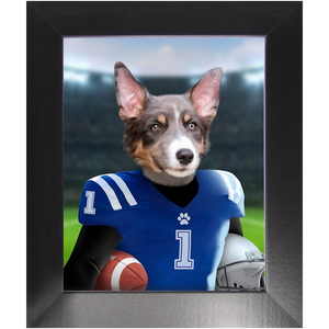 Putting On The Blitz - American Football & Gridiron Inspired Custom Pet Portrait Framed Satin Paper Print