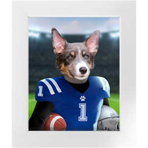 Putting On The Blitz - American Football & Gridiron Inspired Custom Pet Portrait Framed Satin Paper Print