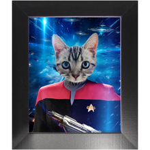 Load image into Gallery viewer, CAPTAIN RUNAWAY IN SPACE  - Star Trek Inspired Custom Pet Portrait Framed Satin Paper Print