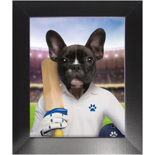 Load image into Gallery viewer, Howzat- Cricket Player &amp; Sports Inspired Custom Pet Portrait Framed Satin Paper Print
