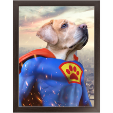 Load image into Gallery viewer, Supermutt - Superman, Superhero Inspired Custom Pet Portrait Framed Satin Paper Print