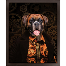Load image into Gallery viewer, Like Clockwork - Steampunk, Victorian Era Inspired Custom Pet Portrait Framed Satin Paper Print