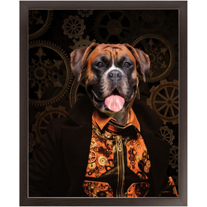 Like Clockwork - Steampunk, Victorian Era Inspired Custom Pet Portrait Framed Satin Paper Print