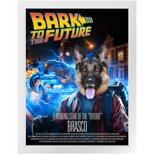 Load image into Gallery viewer, BARK TO THE FUTURE Movie Poster - Scarface Inspired Custom Pet Portrait Framed Satin Paper Print