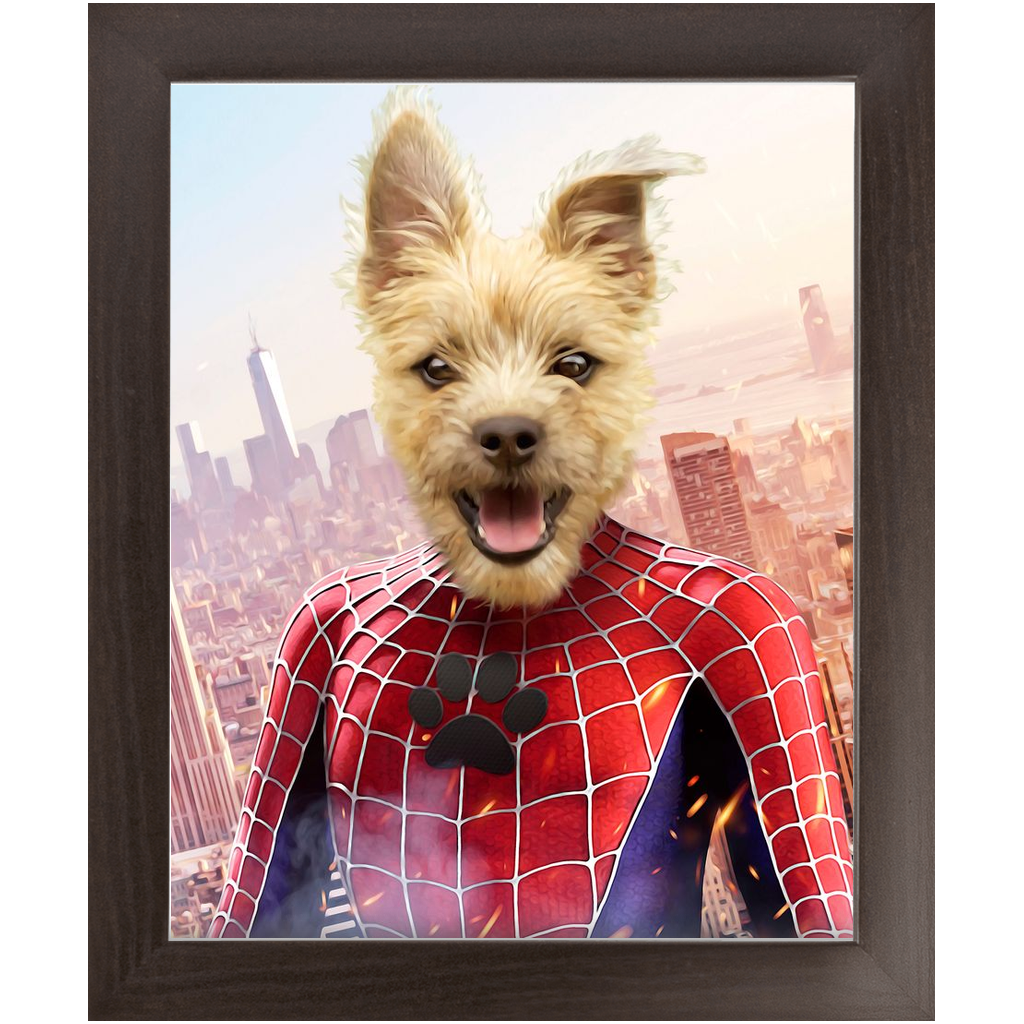 Spider Mutt - Spiderman Superhero Inspired Custom Pet Portrait Framed Satin Paper Print