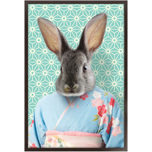 Aozora - Japanese Geisha & Kimono Inspired Custom Pet Portrait Framed Satin Paper Print