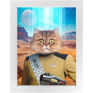 LIEUTENANT WOOF - BEAMING DOWN - Star Trek Inspired Custom Pet Portrait Framed Satin Paper Print