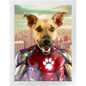 Iron Mutt - Iron Man Superhero Inspired Custom Pet Portrait Framed Satin Paper Print