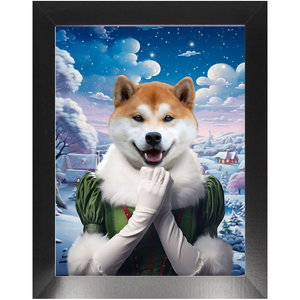 SNOWBALL - Christmas elf Inspired Custom Pet Portrait Framed Satin Paper Print