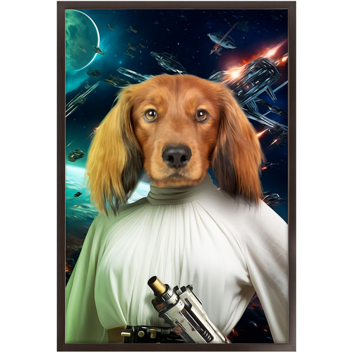 PRINCESS LAYABOUT IN SPACE - Princess Leia & Star Wars Inspired Custom Pet Portrait Framed Satin Paper Print