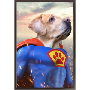 Supermutt - Superman, Superhero Inspired Custom Pet Portrait Framed Satin Paper Print