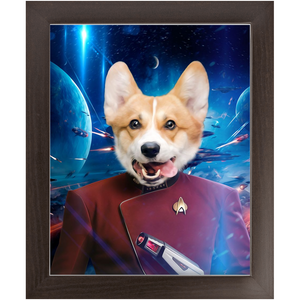 CAPTAIN DIGYARD IN SPACE - Star Trek Inspired Custom Pet Portrait Framed Satin Paper Print