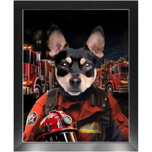 Load image into Gallery viewer, ON FIRE - Firefighter Inspired Custom Pet Portrait Framed Satin Paper Print