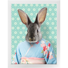 Load image into Gallery viewer, Aozora - Japanese Geisha &amp; Kimono Inspired Custom Pet Portrait Framed Satin Paper Print