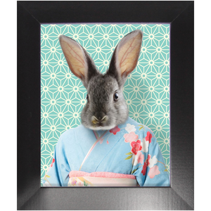 Aozora - Japanese Geisha & Kimono Inspired Custom Pet Portrait Framed Satin Paper Print