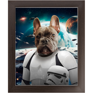 STORM BLOOPER IN SPACE - Storm Trooper & Star Wars Inspired Custom Pet Portrait Framed Satin Paper Print