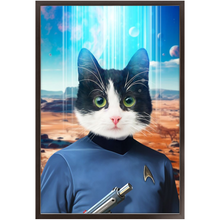Load image into Gallery viewer, MISTER SPOOK - BEAMING DOWN - Star Trek Inspired Custom Pet Portrait Framed Satin Paper Print