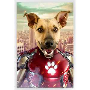 Iron Mutt - Iron Man Superhero Inspired Custom Pet Portrait Framed Satin Paper Print