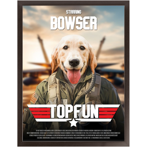 TOP FUN Movie Poster - Top Gun Inspired Custom Pet Portrait Framed Satin Paper Print