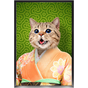 Orenjisan - Japanese Geisha & Kimono Inspired Custom Pet Portrait Framed Satin Paper Print