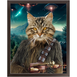 WOOFIE IN SPACE - Chewbacca & Star Wars Inspired Custom Pet Portrait Framed Satin Paper Print