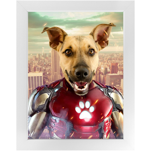 Iron Mutt - Iron Man Superhero Inspired Custom Pet Portrait Framed Satin Paper Print