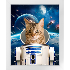 R.2.D.TOO IN SPACE - R2D2 & Star Wars Inspired Custom Pet Portrait Framed Satin Paper Print
