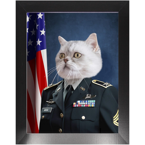 COMMANDEAR - Military Air Force Officer Inspired Custom Pet Portrait Framed Satin Paper Print