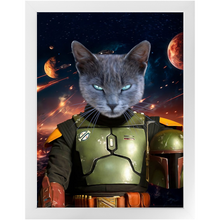 Load image into Gallery viewer, BOB AND FETCH IN SPACE - Boba Fett &amp; Star Wars Inspired Custom Pet Portrait Framed Satin Paper Print