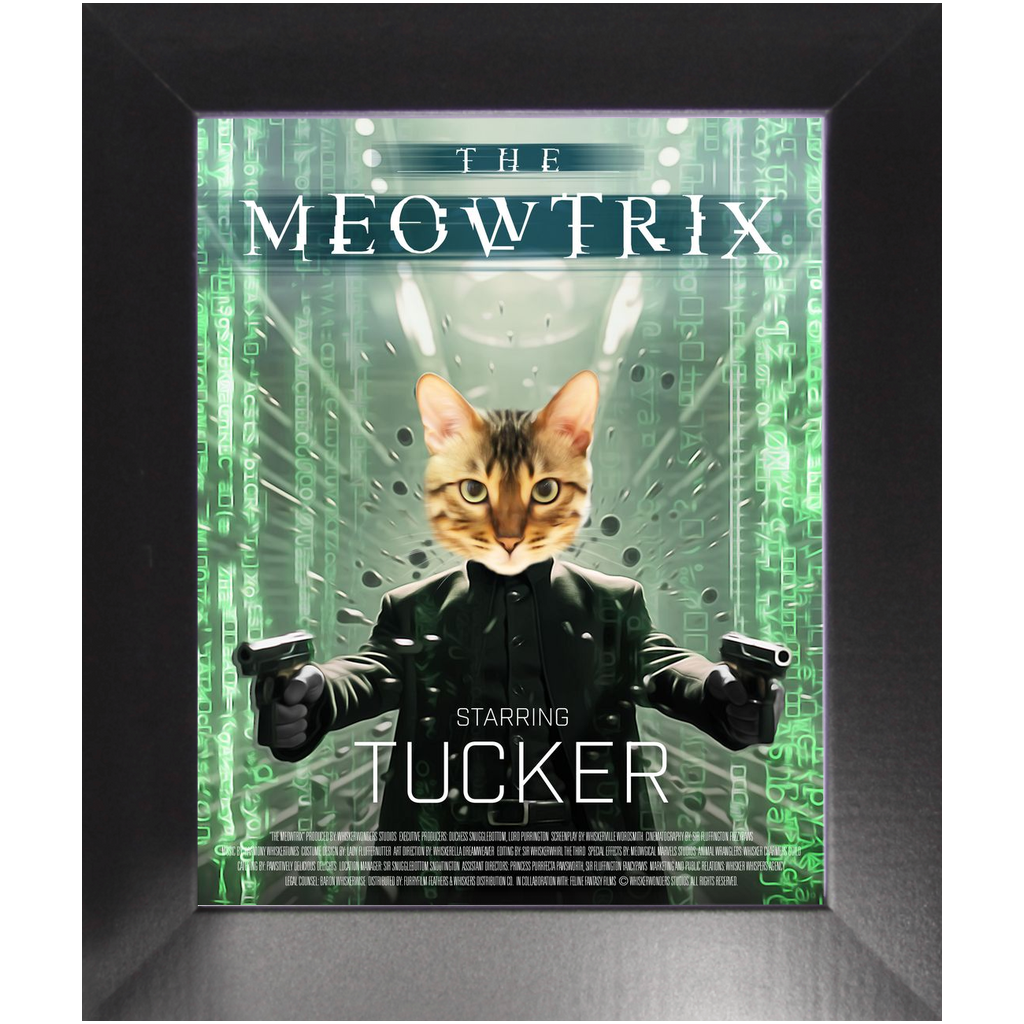 THE MEOWTRIX Movie Poster - The Matrix Inspired Custom Pet Portrait Framed Satin Paper Print