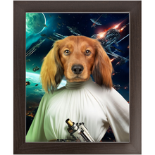 Load image into Gallery viewer, PRINCESS LAYABOUT IN SPACE - Princess Leia &amp; Star Wars Inspired Custom Pet Portrait Framed Satin Paper Print