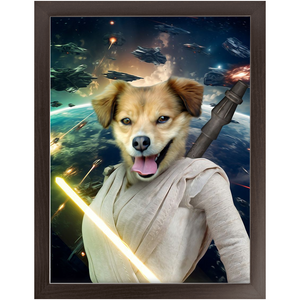 LIGHT REY IN SPACE - Rey Skywalker & Star Wars Inspired Custom Pet Portrait Framed Satin Paper Print