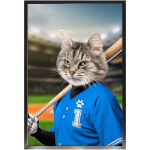 Hard Hitter - Baseball Player & Sports Inspired Custom Pet Portrait Framed Satin Paper Print