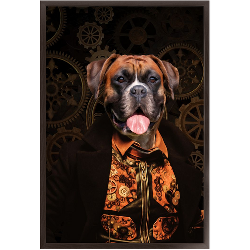 Like Clockwork - Steampunk, Victorian Era Inspired Custom Pet Portrait Framed Satin Paper Print
