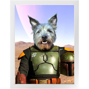 Bob & Fetch- Boba Fett & Star Wars Inspired Custom Pet Portrait Framed Satin Paper Print