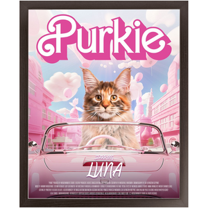 PURKIE Movie Poster - Barbie Inspired Custom Pet Portrait Framed Satin Paper Print