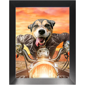 Squeezy Rider - Easy Rider & Motorcycle Inspired Custom Pet Portrait Framed Satin Paper Print