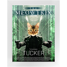 Load image into Gallery viewer, THE MEOWTRIX Movie Poster - The Matrix Inspired Custom Pet Portrait Framed Satin Paper Print