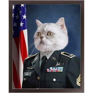 COMMANDEAR - Military Air Force Officer Inspired Custom Pet Portrait Framed Satin Paper Print