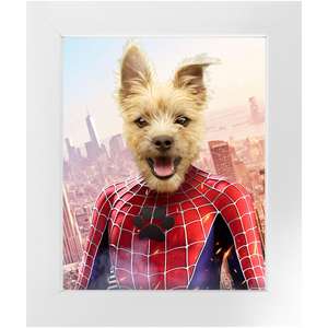 Spider Mutt - Spiderman Superhero Inspired Custom Pet Portrait Framed Satin Paper Print