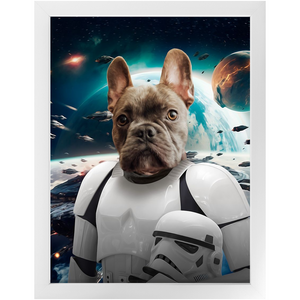 STORM BLOOPER IN SPACE - Storm Trooper & Star Wars Inspired Custom Pet Portrait Framed Satin Paper Print