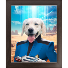 Load image into Gallery viewer, BONE CRUSHER - BEAMING DOWN - Star Trek Inspired Custom Pet Portrait Framed Satin Paper Print