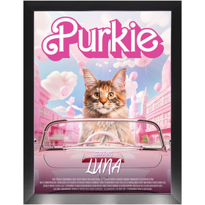 PURKIE Movie Poster - Barbie Inspired Custom Pet Portrait Framed Satin Paper Print