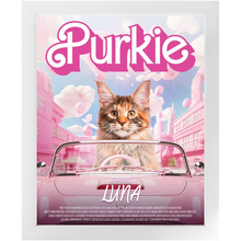 Load image into Gallery viewer, PURKIE Movie Poster - Barbie Inspired Custom Pet Portrait Framed Satin Paper Print