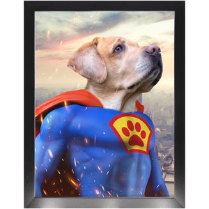 Supermutt - Superman, Superhero Inspired Custom Pet Portrait Framed Satin Paper Print