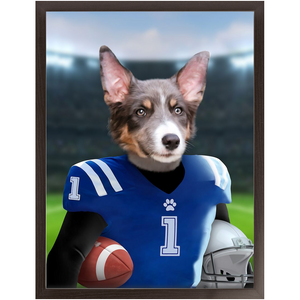 Putting On The Blitz - American Football & Gridiron Inspired Custom Pet Portrait Framed Satin Paper Print