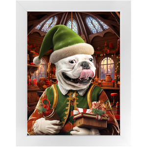 SANTA'S LITTLE HELPER 2 - Christmas Elf Inspired Custom Pet Portrait Framed Satin Paper Print