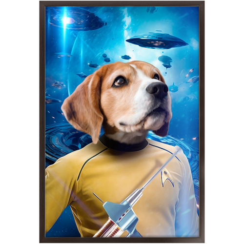 CAPTAIN QUIRK IN SPACE - Star Trek Inspired Custom Pet Portrait Framed Satin Paper Print